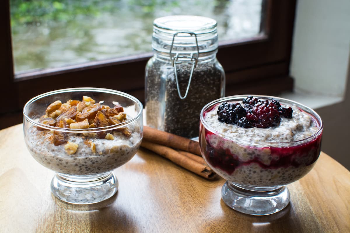 Chia seed pudding with fruit and nuts