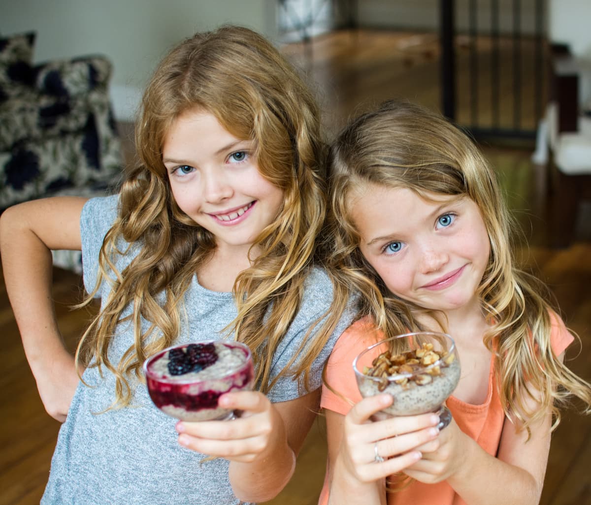 Chia pudding and two cute little girls